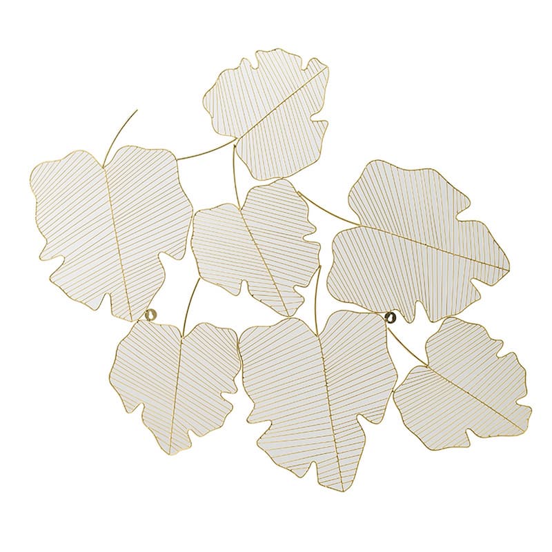 49 Inch Decorative Wall Art, Attached Leaves Design, Iron, White and Gold