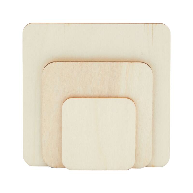 Bright Creations 70x Unfinished Wooden Squares Cutout for DIY Craft Wood Burning Engraving 3 Size