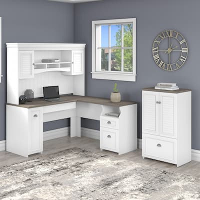 Fairview 60W Desk with Hutch and Storage Cabinet by Bush Furniture
