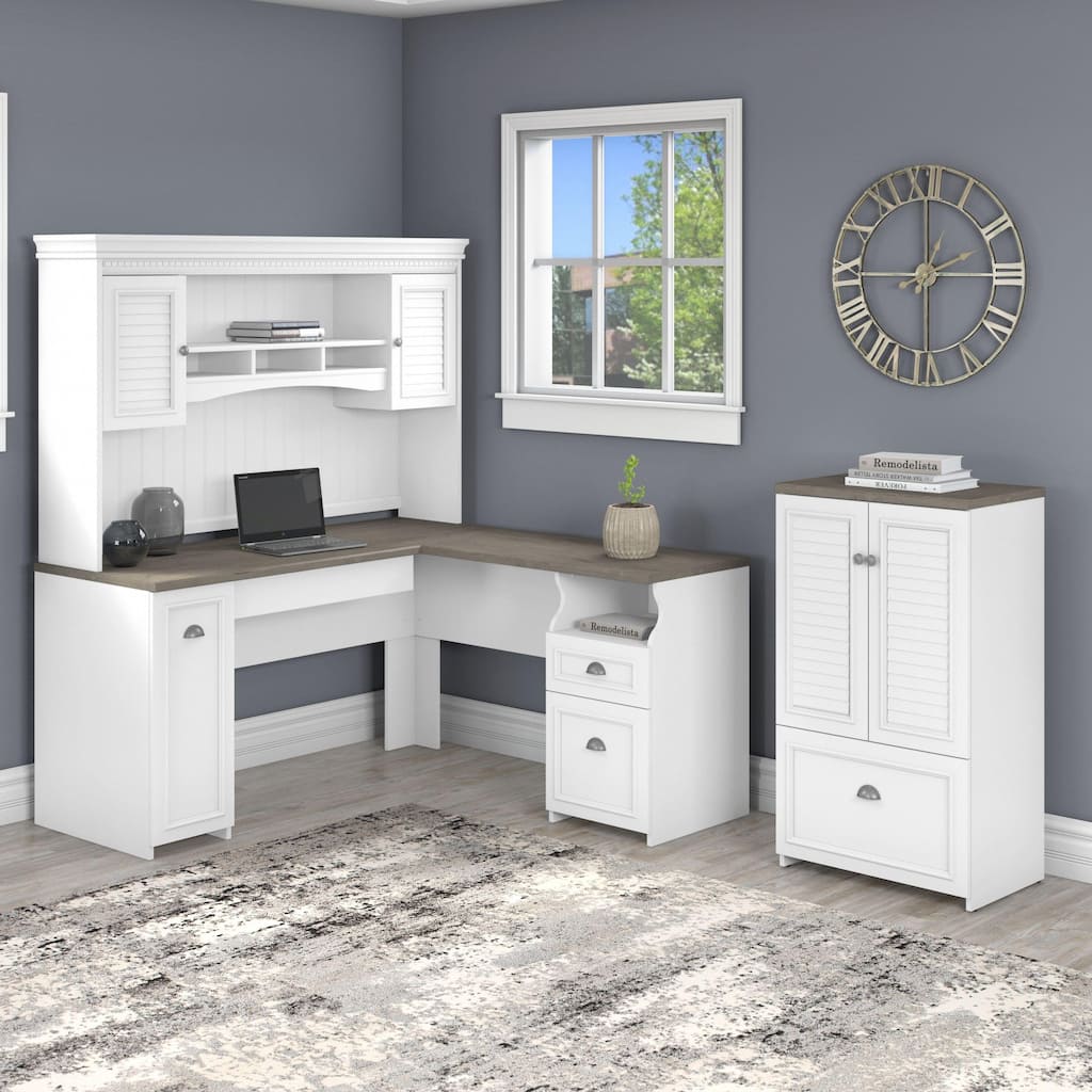 Fairview 60W Desk with Hutch and Storage Cabinet by Bush Furniture