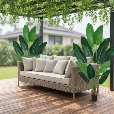 HomeRoots Set of two 71" Green Artificial Banana Leaf Tree in a Black Pot - 6.69 in. x 70.87 in. x 6.69 in.