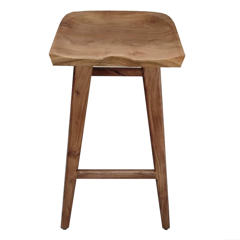Tisa 29 Inch Backless Barstool, Handcrafted Saddle Seat in Natural Brown Acacia Wood