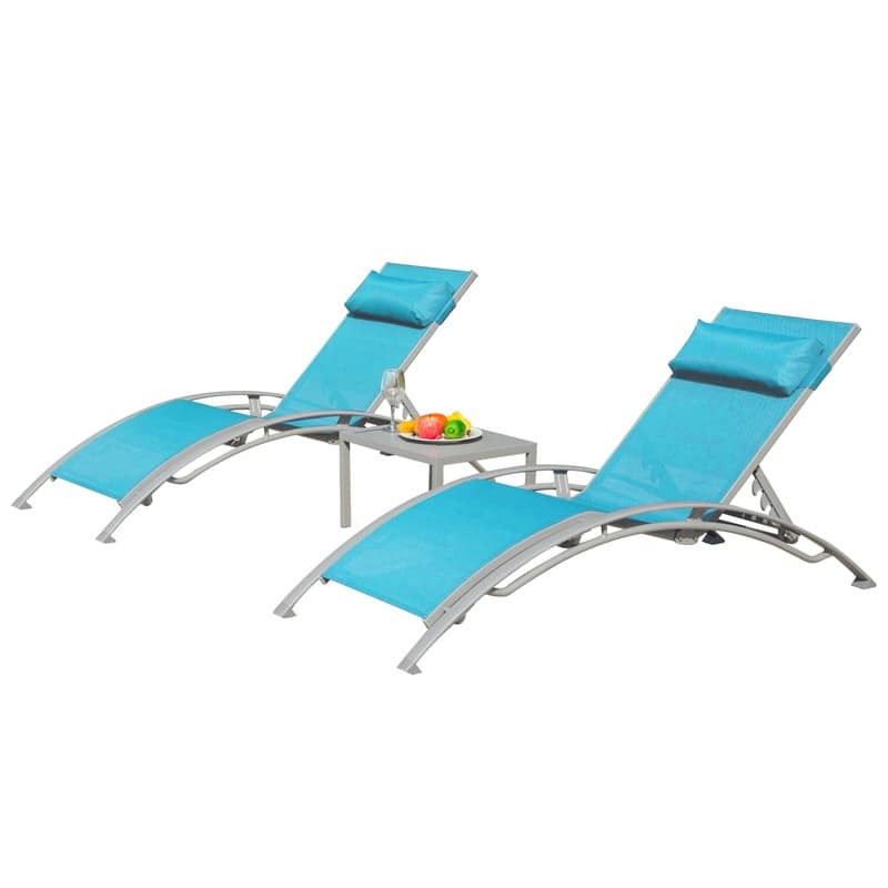 Domi Outdoor Living Aluminum Patio Chaise Lounge Set – Curved Design, Adjustable Positions, and Durable Construction - N/A - Lake Blue-2 chairs and 1 table
