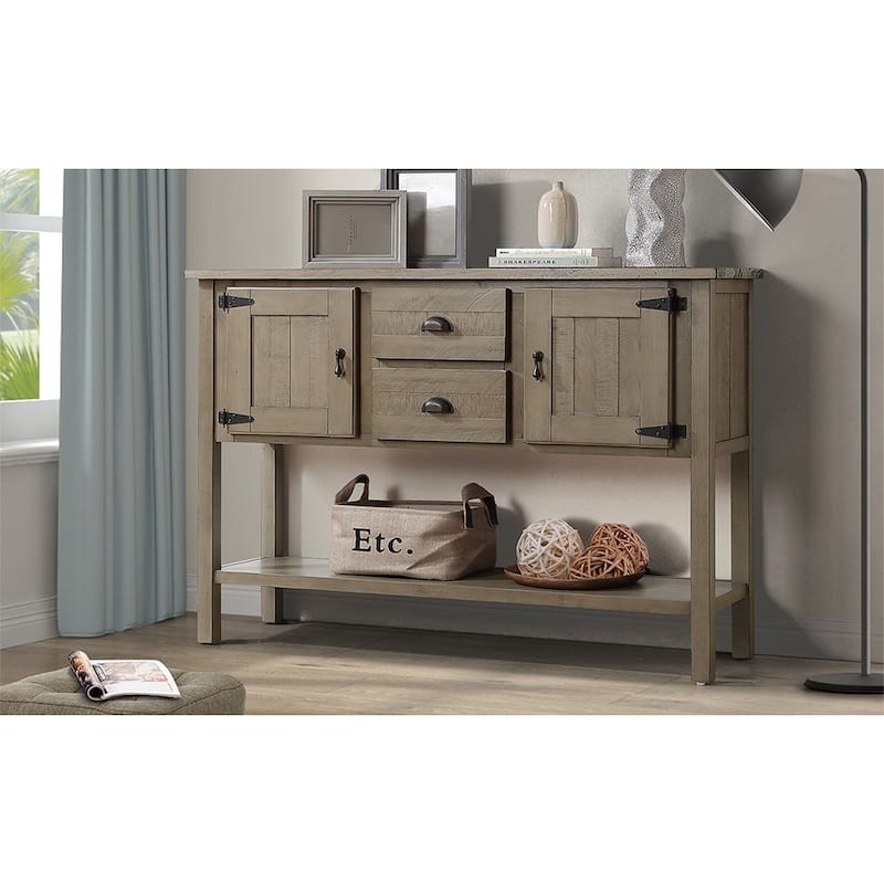 48'' Solid Wood Sideboard Console Table with 2 Drawers and Cabinets and Bottom Shelf