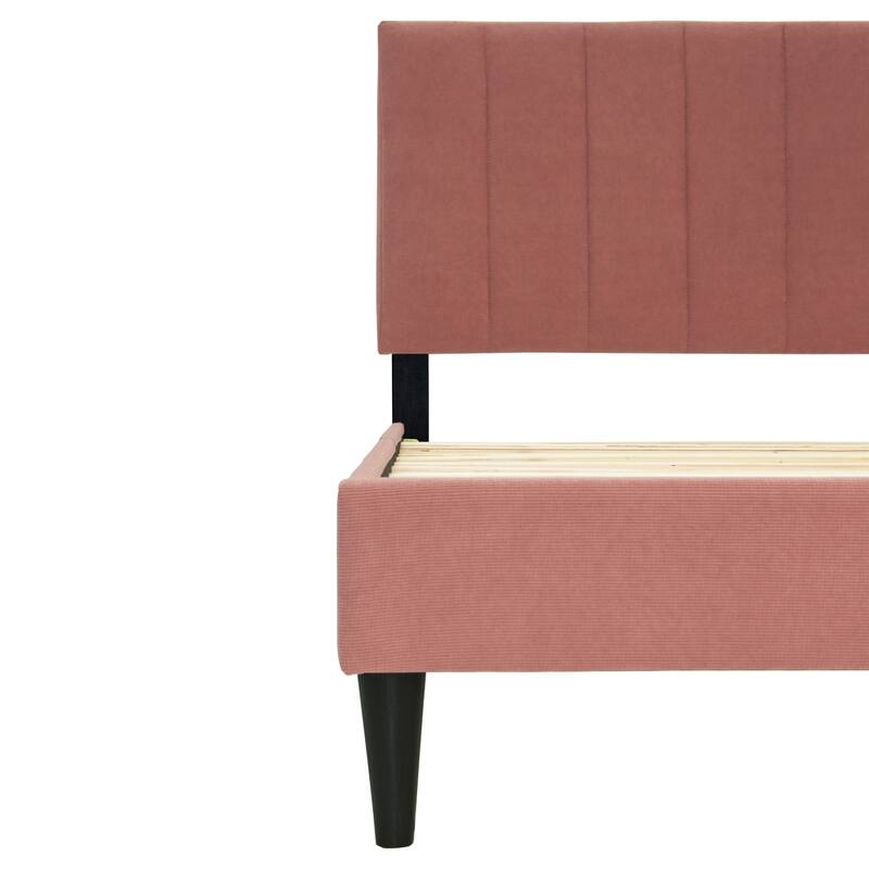 Adjustable Twin Bed with Channel-Tufted Headboard & 12-Slat Support System