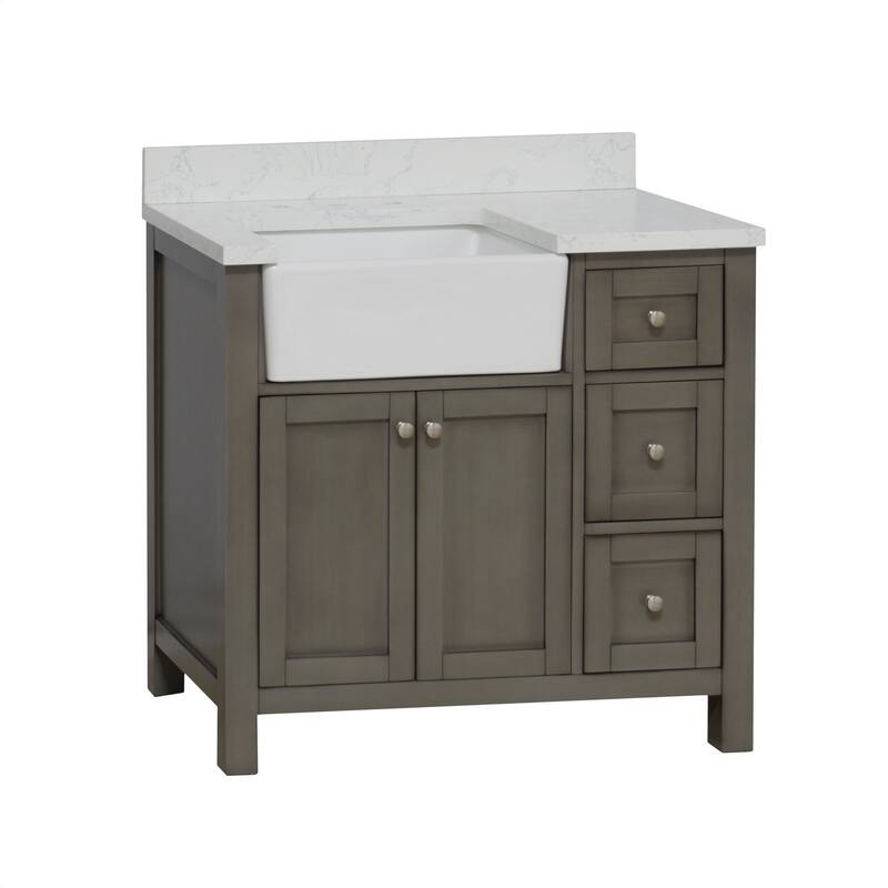 KitchenBathCollection Yorkshire 36" Farmhouse Bathroom Vanity with Engineered Marble Top