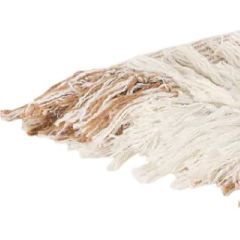 HomeRoots 50" X 60" Ivory Cotton Woven Striped Throw Blanket with Fringe