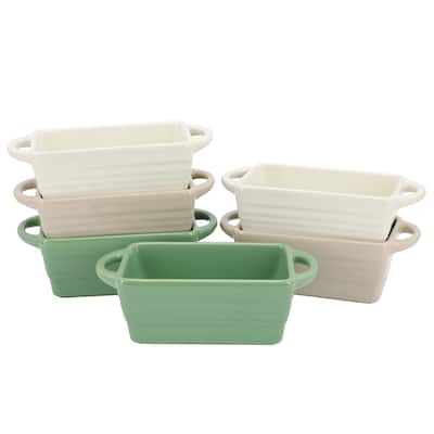 6 Piece 5.1 Inch Stoneware Mini Loaf Pan Set in Assorted Colors