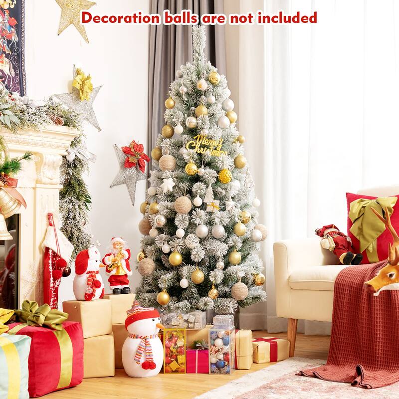 Costway 6FT Pre-Lit Hinged Christmas Tree Snow Flocked w/9 Modes