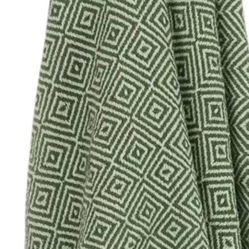 HomeRoots 50" X 60" Green Cotton Woven Geometric Throw Blanket with Fringe