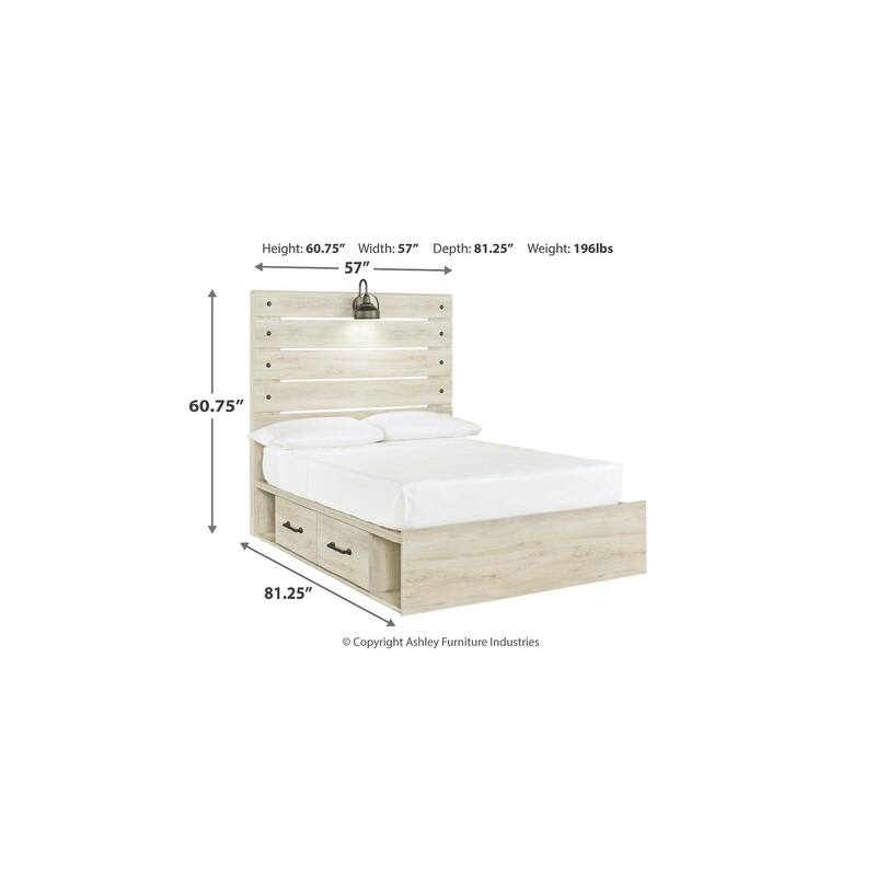 Cambeck Whitewash Panel Bed With 2 Under Bed Storage Drawers