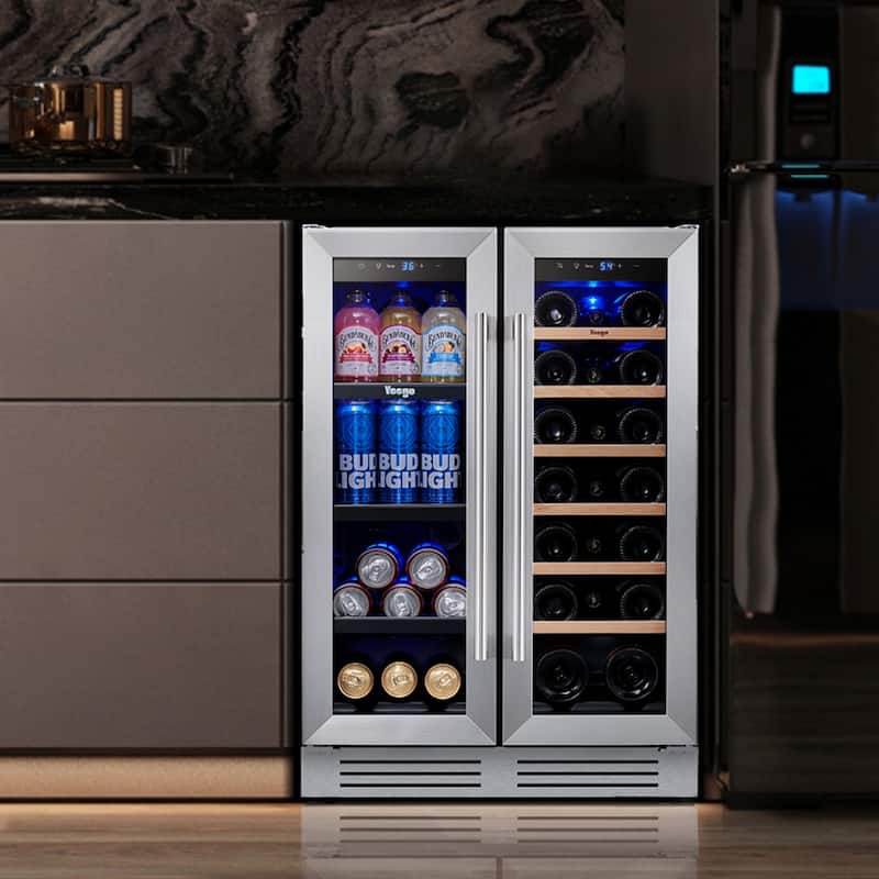 24 Inch Wine/Beverage Refrigerator Cooler, 20 Bottle/60 Can DUAL ZONE Fridge - 24 inch - Silver