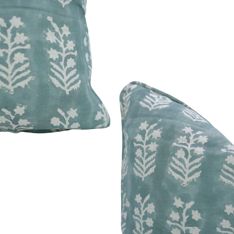 Fabdivine Handmade Floral Block Print Soft Pure Linen Fabric Pipine Pillow Cover Decorative Cushion Case