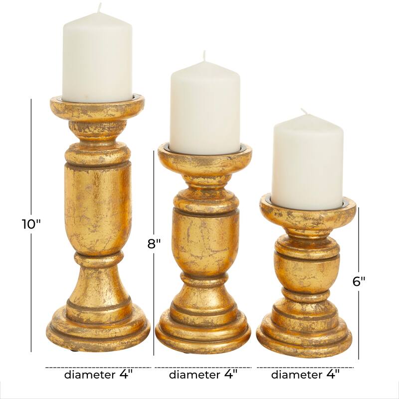 White, Black, or Gold Mango Wood Turned Style Pillar Candle Holder (Set of 3) - S/3 10", 8", 6"H