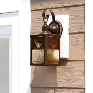 VAXCEL Missoula 13 in. H 1-Light Burnished Bronze Rustic Fish Outdoor Wall Sconce, Steel, Clear Seeded Glass Shade