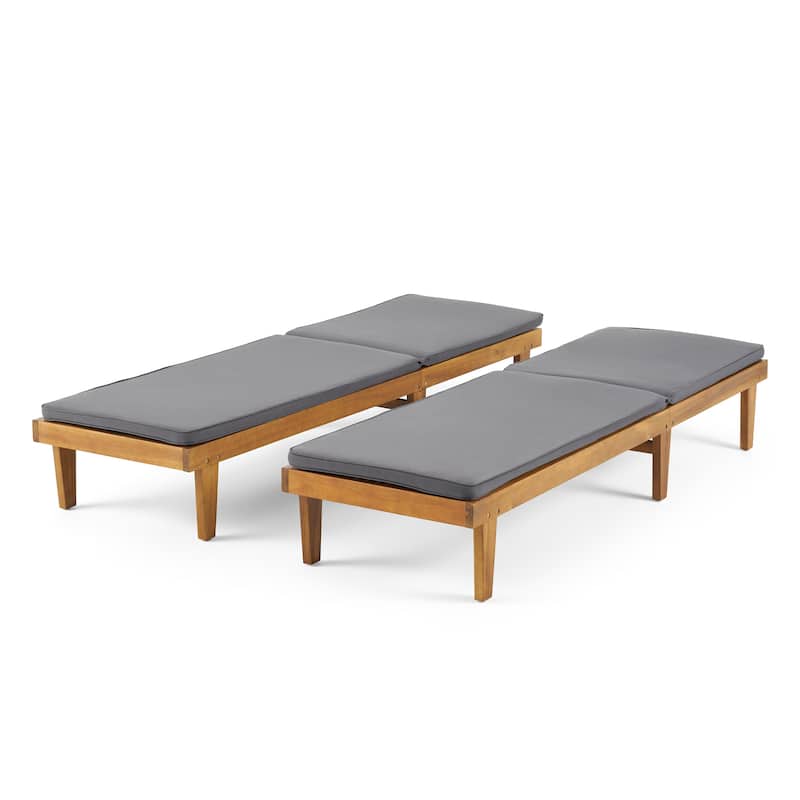 Nadine Outdoor Modern Cushioned Acacia Chaise Lounges (Set of 2) by Christopher Knight Home - Teak Finish + Dark Gray Cushion