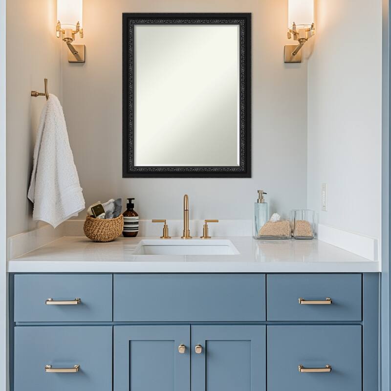 Downton Half-Inch-Bevel Framed Bathroom Vanity Wall Mirror - Downton Black - 22 x 28 in