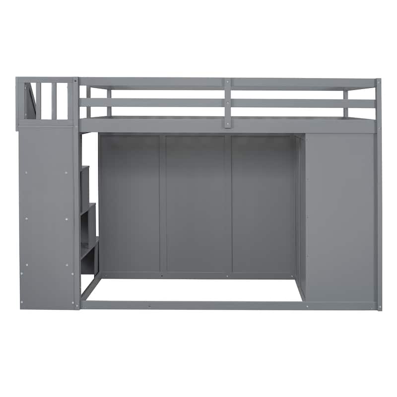 Full Loft Bed w/ Storage Staircase, 4 Drawers, Cabinet, Two Wardrobes