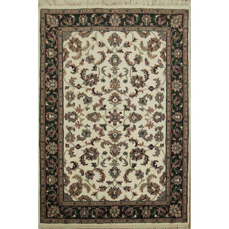 Hand Knotted Oriental 100% Wool Carpet Traditional All-Over Beige & Ivories Kashan Area Rug - 6' 3'' X 4' 2''