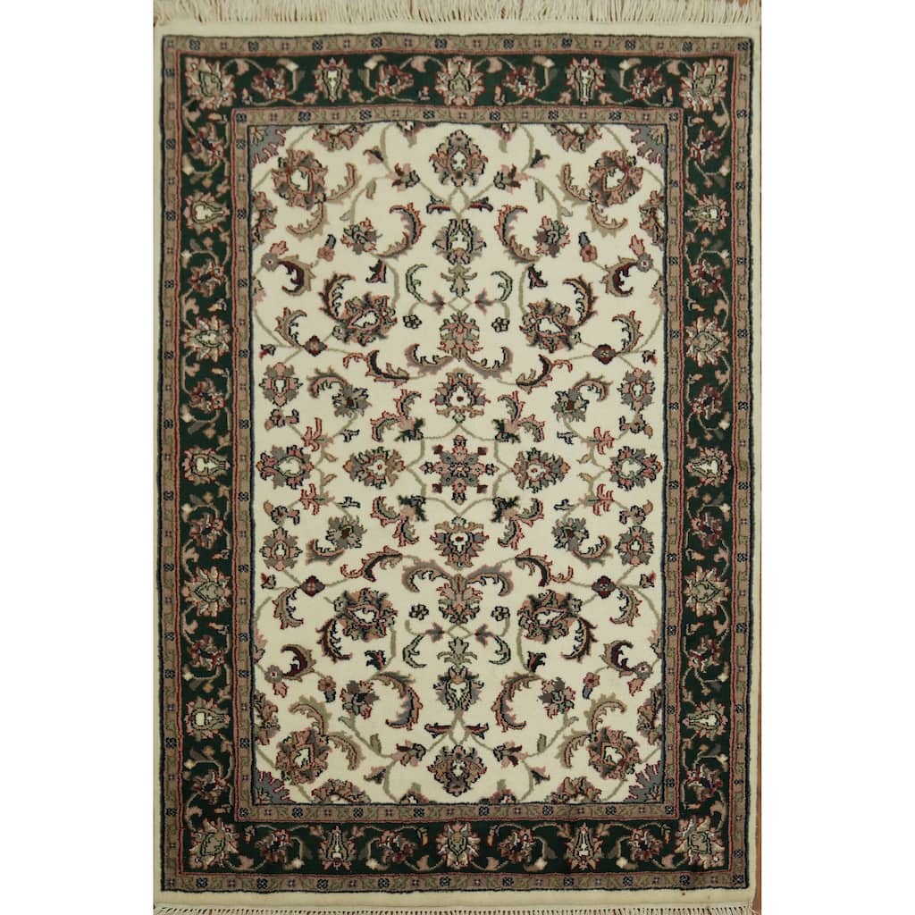 Hand Knotted Oriental 100% Wool Carpet Traditional All-Over Beige & Ivories Kashan Area Rug - 6' 3'' X 4' 2''