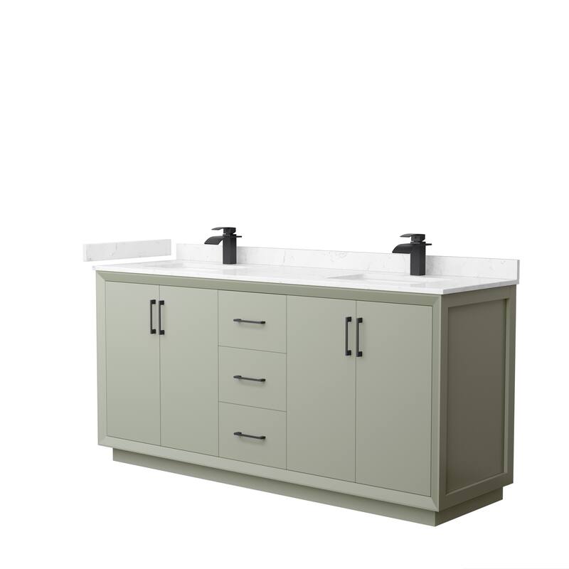 Strada 72-Inch Double Vanity Set, Cultured Marble Top - Light Green,Black Trim,Carrara Cultured Marble Top