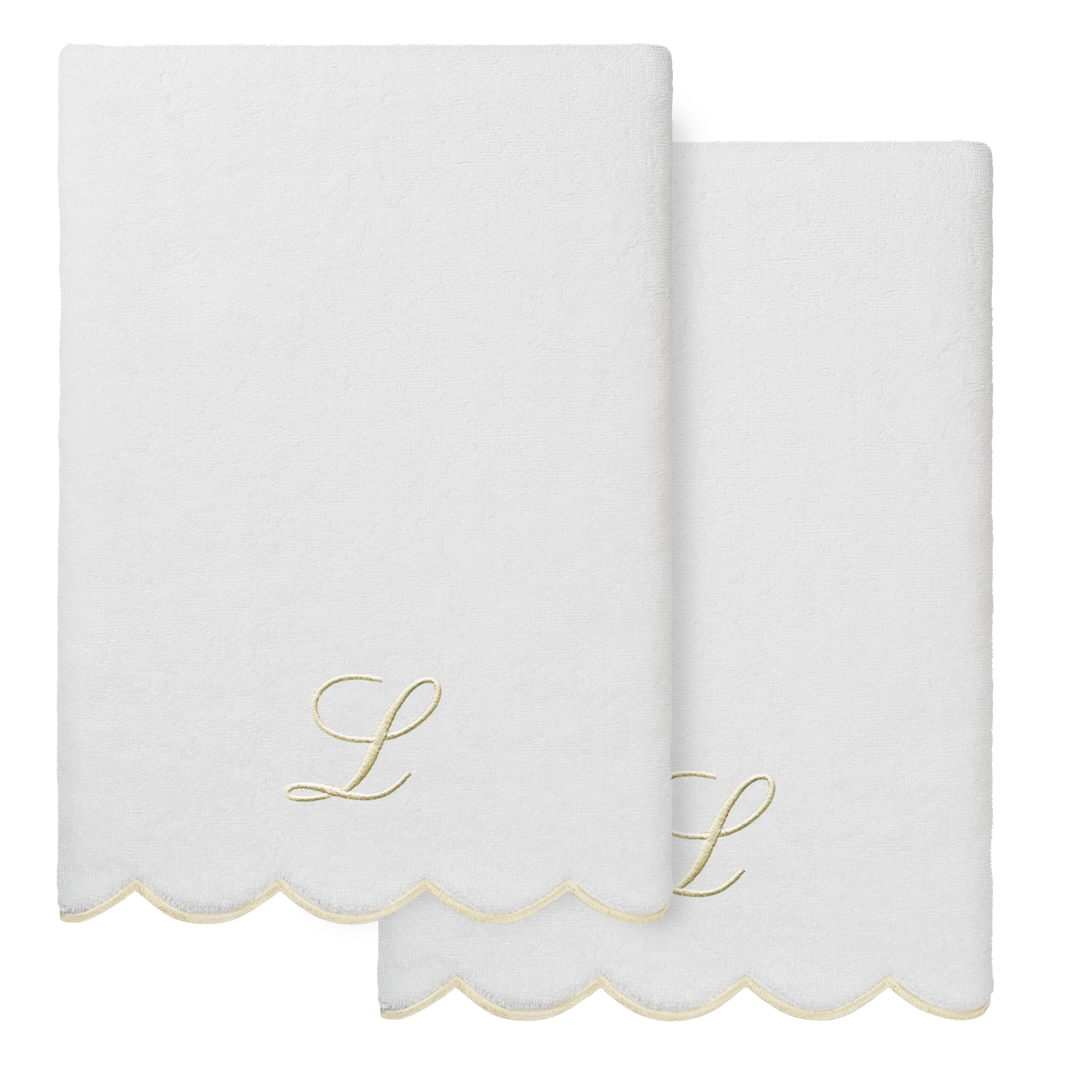 Authentic Hotel and Spa 100% Turkish Cotton Beige ADORNIA Scallop Personalized 2 Piece Bath Towel Set - 2 Bath Towels