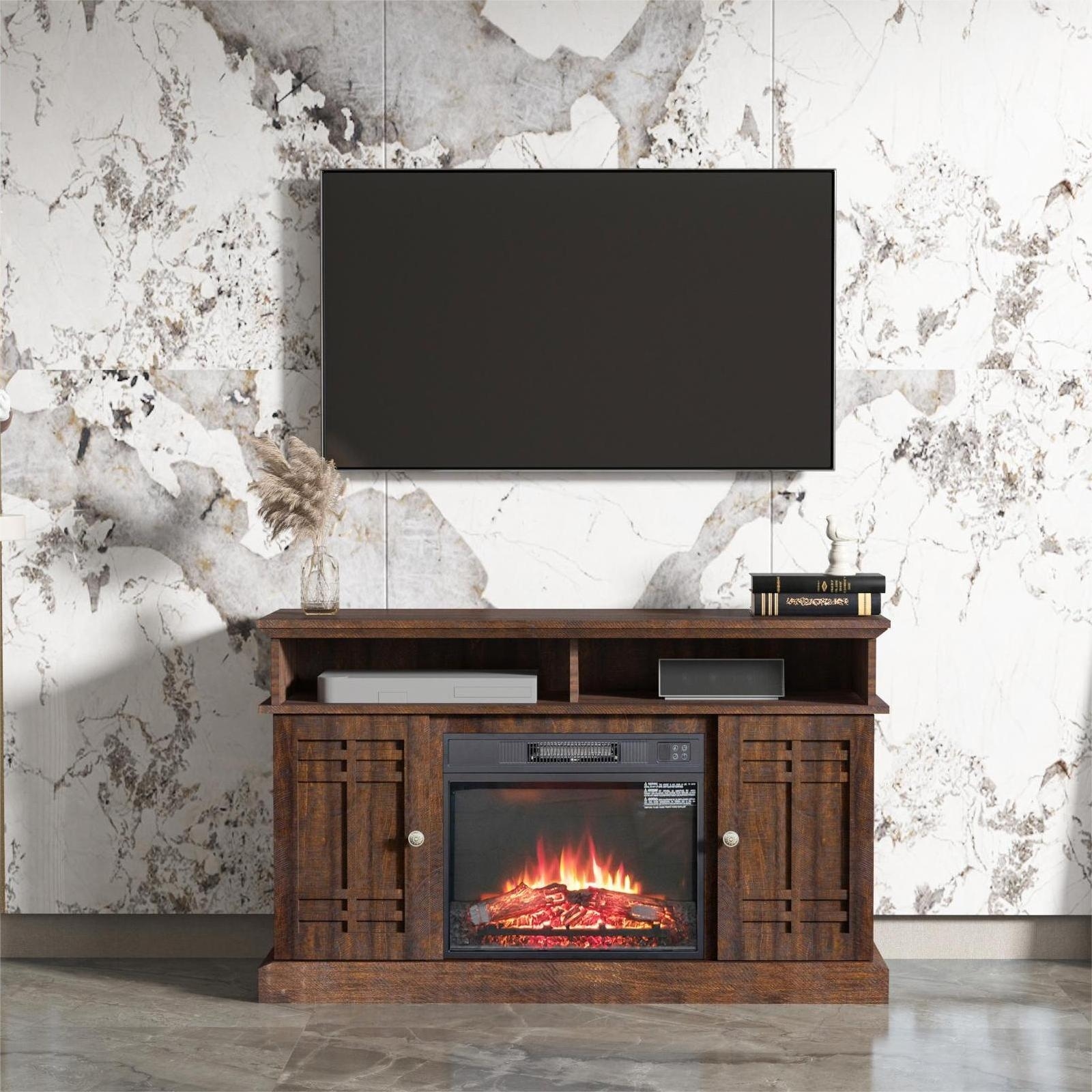 Cherry oak fireplace tv stand sale