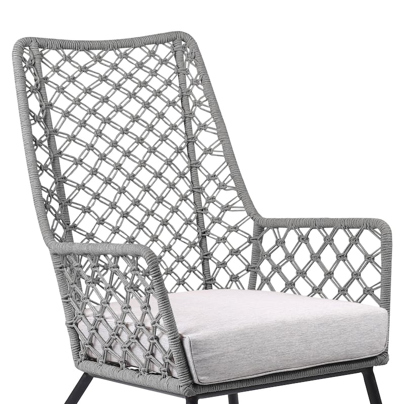 Marco Indoor Outdoor Steel Lounge Chair with Rope and Grey Cushion