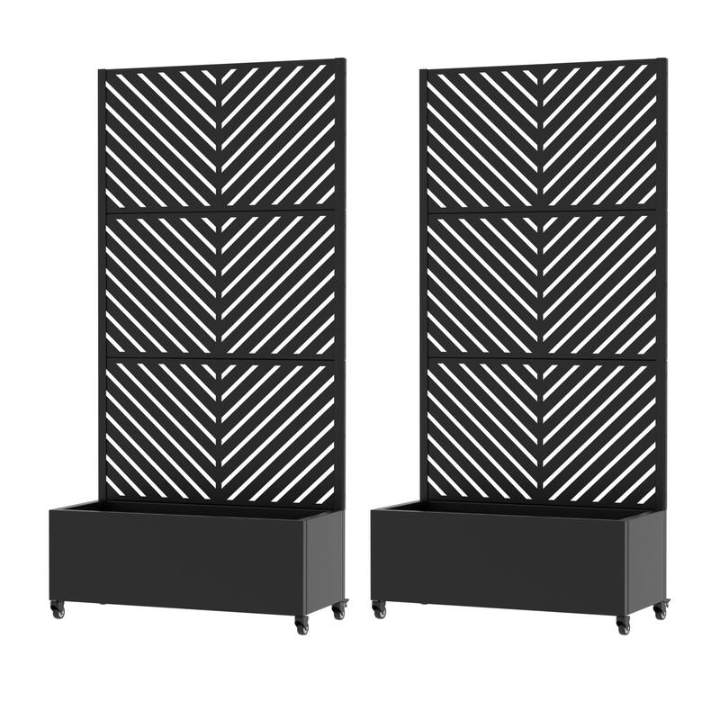 Outdoor Planters Metal Planter Box with Trellis with Wheels(Set of 2)