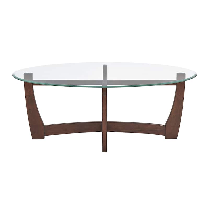 48 Inch Oval Glass Coffee Table, Cherry Round Coffee Table Center Table With Glass Top, Small Coffee Table