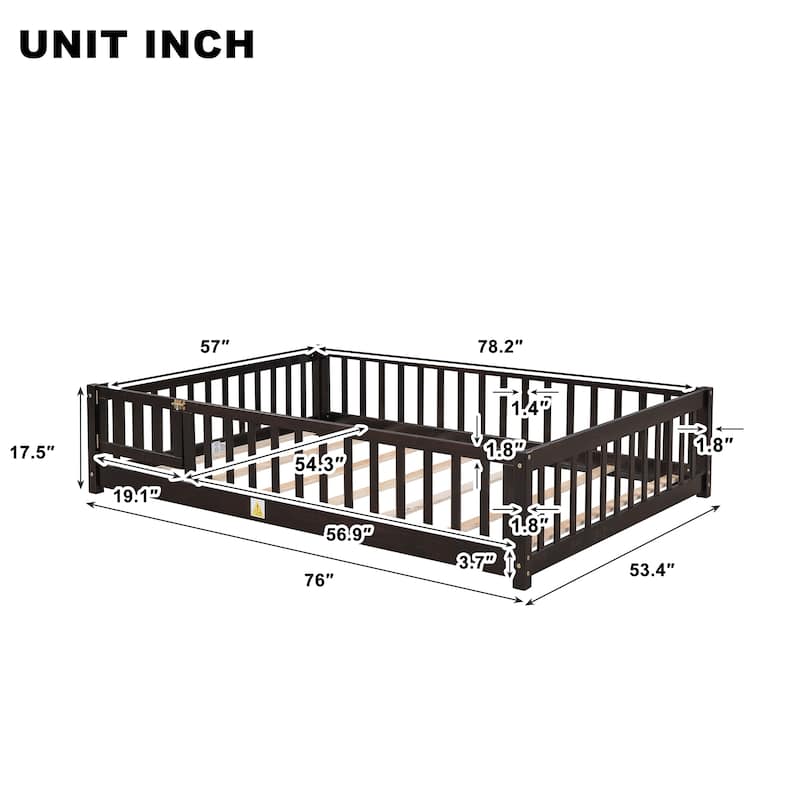 Floor Platform Bed with Fence and Door