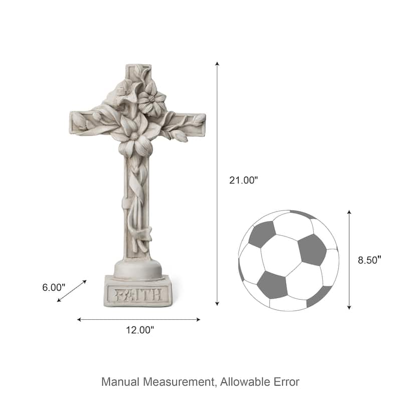 Glitzhome 21"H MGO Holy Christian Cross with Lily Garden Statue for Outdoor Indoor Christ Decor Sculpture