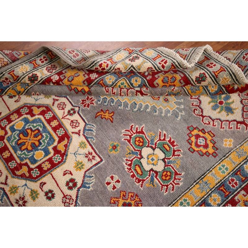 Grey Kazak Oriental Area Rug Hand-Knotted Wool Carpet - 5'0" x 6'10"