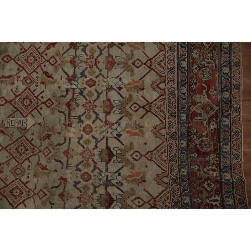 Hand Knotted Oriental 100% Wool Carpet Traditional Floral Beige & Ivories Sultanabad (Ziegler) Area Rug - 11' 0'' X 9' 1''