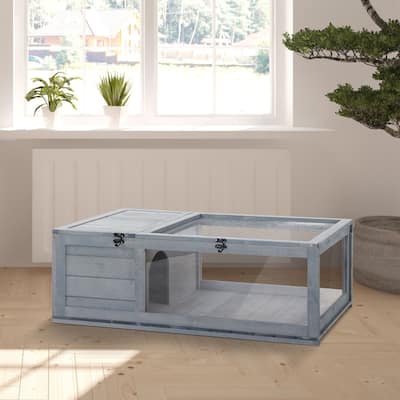 Pawhut Wood Tortoise House Indoor Outdoor Turtle Habitat Reptile Cage for Lizards, Geckos 36" x 24" x 12.5"
