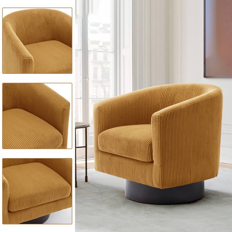 2 Set 360° Swivel Corduroy Accent Chairs Barrel Armchairs
