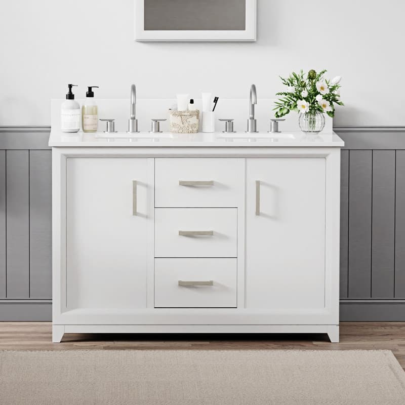 Minimalist 48-Inch Double Sink Bathroom Vanity – Solid Color MDF
