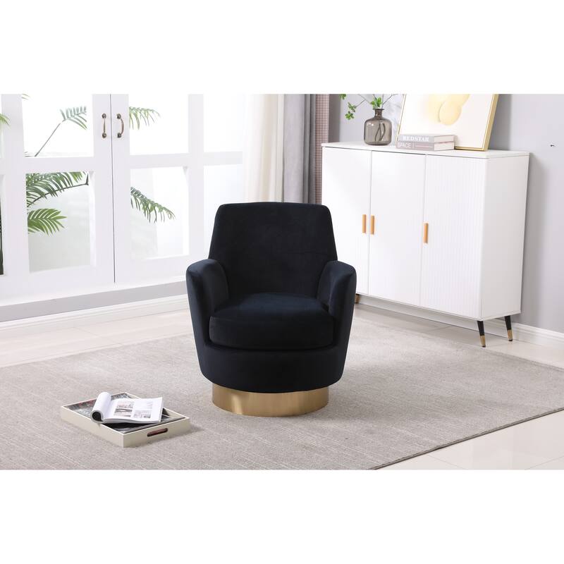 Velvet Swivel Barrel Chair with Gold Base & High-Density Foam