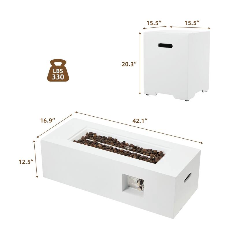 AVAWING 2-Piece 42" Rectangle Concrete Fire Pit Table with Tank Holder