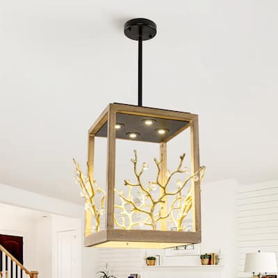 Farmhouse Gold 4-Light LED Crystal Adjustable Lantern Pendant Light