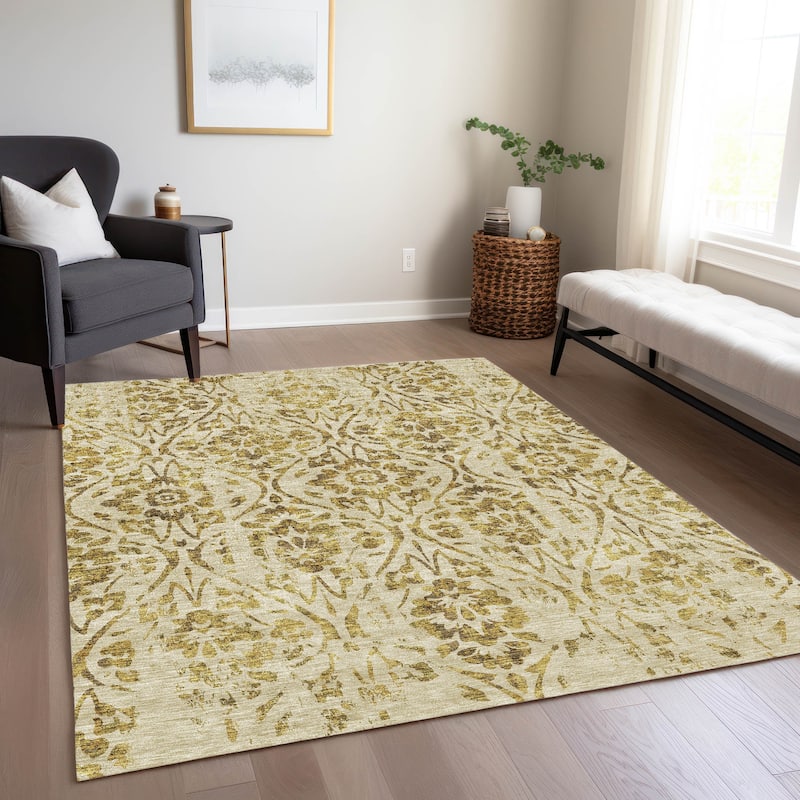 Machine Washable Indoor/ Outdoor Chantille Distressed Traditional Rug