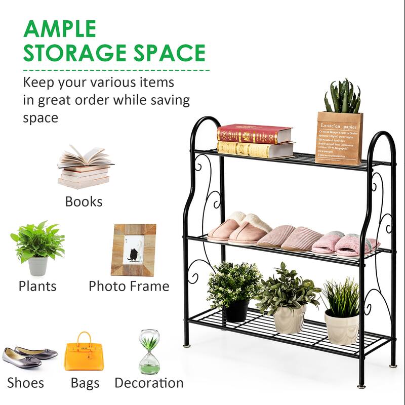 3 Tier Metal Plant Stand Plant Display Rack with Adjustable Feet