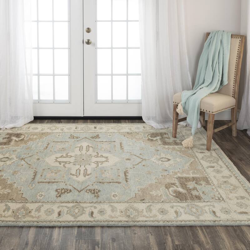 Alora Decor Abby Beige, Brown, and Blue Floral Hand-knotted Wool Rug - 10' x 14' - Gray
