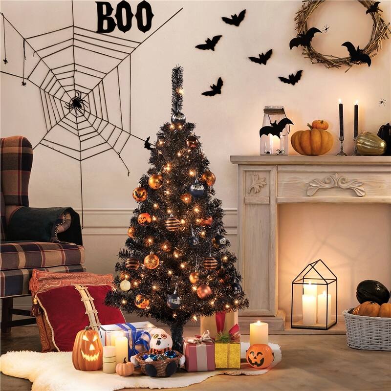 Yaheetech Prelit Halloween Black Spruce Hinged Christmas Pine Tree
