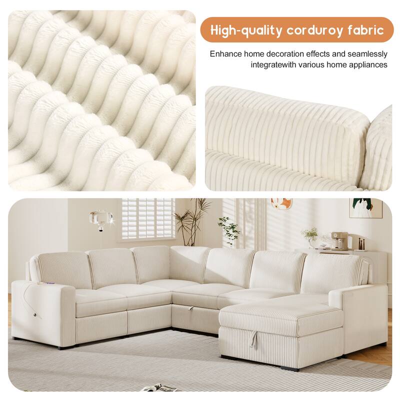 Modern U Shaped Modular Sofa Bed with USB Ports and Hidden Storage and for Living Rooms or Guest Room