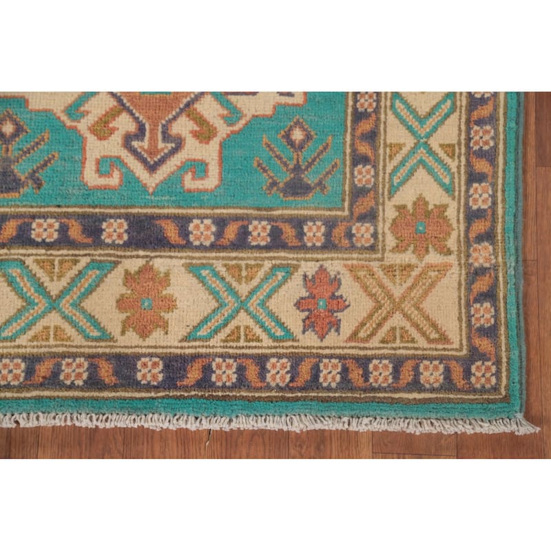 Turquoise Green Kazak Oriental Foyer Rug Handmade Wool Carpet - 2'7" x 4'3"