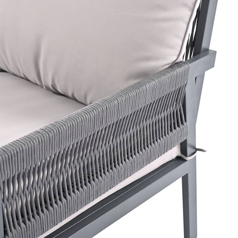 4-Piece Rope Patio Set with Tempered Glass Coffee Table