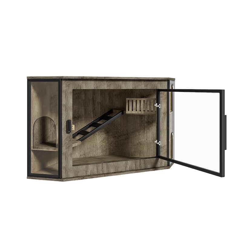 Anmytek 48 Inch Grey Corner Cat Litter Box Enclosure with LED Light and Playground