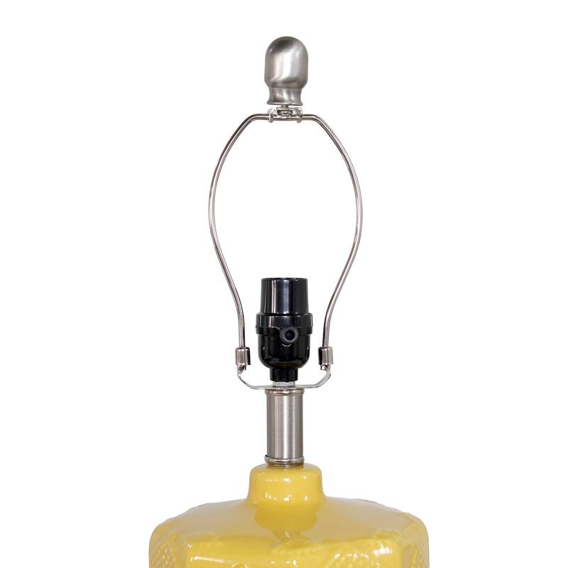 Eyelet Floral Ceramic Table Lamp with White Drum Shade - 19" - Yellow