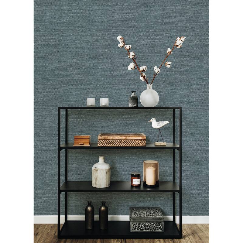 A-Street Prints Malin Dark Blue Faux Grasscloth Wallpaper